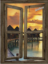 Beach Resort Sunset Window Peel & Stick (1 piece) Canvas Wall Mural