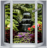 Floral Waterfall Window 1-Piece Canvas Peel & Stick Wall Mural