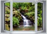 Mountain Waterfall Window One-piece Peel & Stick Canvas Wall Mural 	