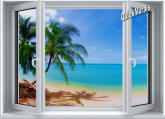             Tropical Beach Window #1 One-Piece Canvas Peel & Stick Wall Mural