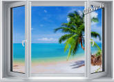             Tropical Beach Window #2 One-Piece Canvas Peel & Stick Wall Mural