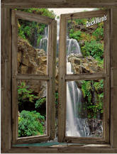 Waterfall Cabin Window #4 Peel & Stick (1 piece) Canvas Wall Mural