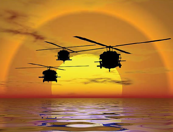 Helicopter Sunset Wall Mural