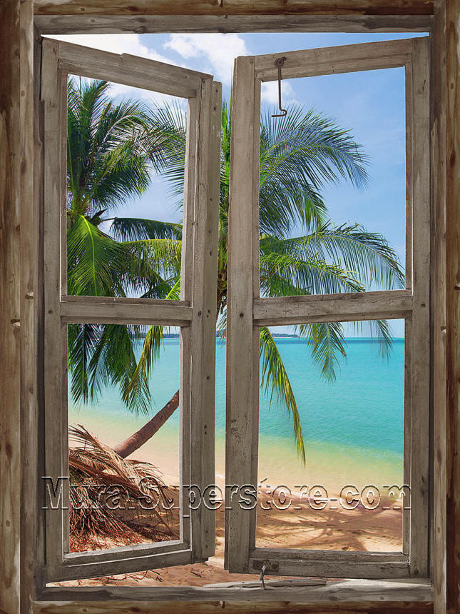 TROPICAL WINDOW SELF ADHESIVE WALL MURAL