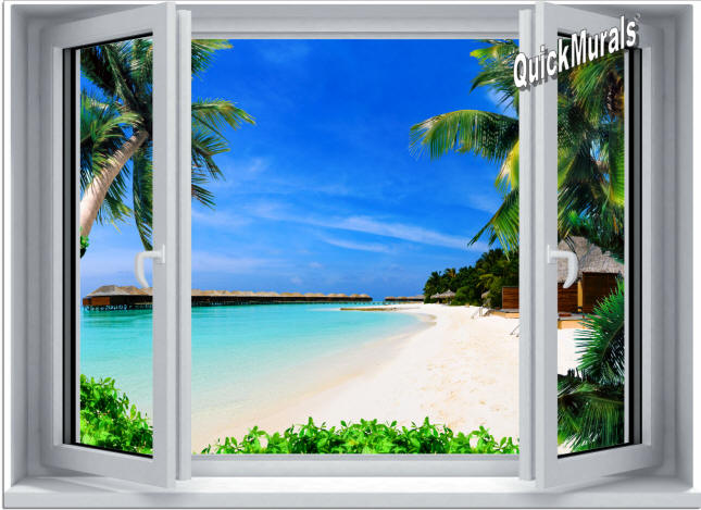             Beach Resort Window 1-Piece Canvas Peel & Stick Wall Mural