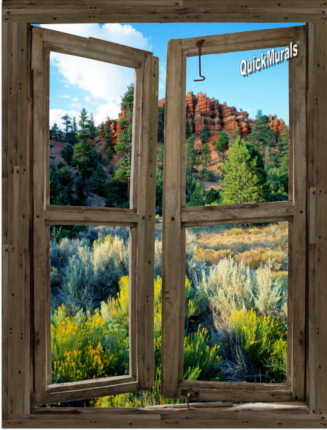 Desert Cabin Window Peel & Stick (1 piece) Canvas Wall Mural