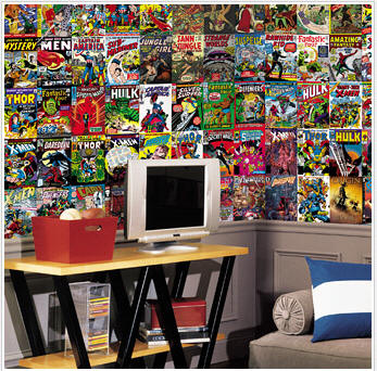 Marvel Comic Chair Rail Prepasted Mural 6' x 10' JL1175M