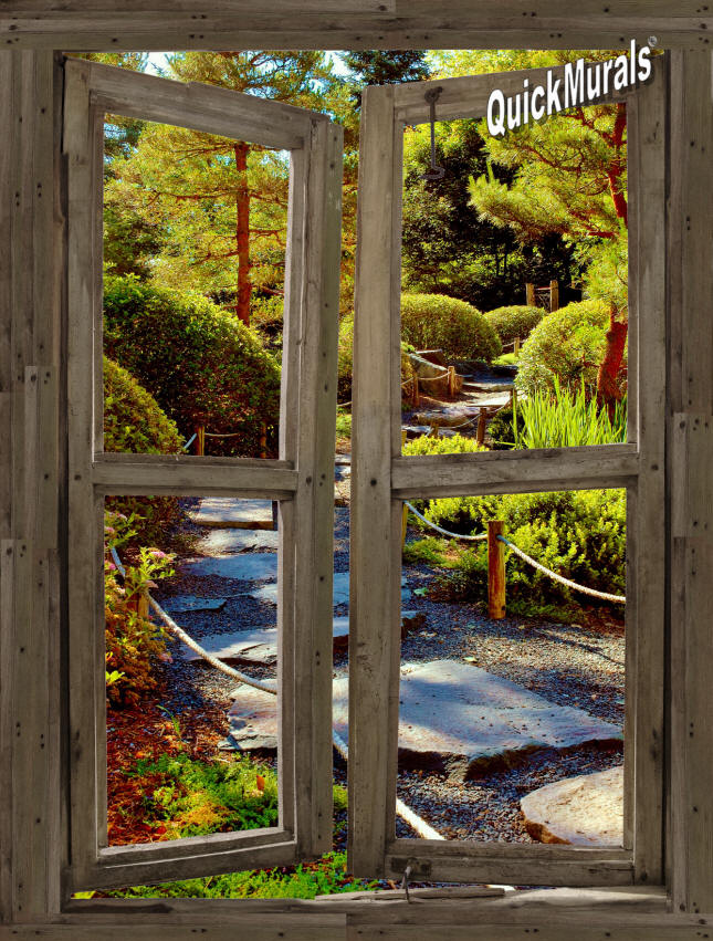 Stone Path Cabin Window Mural