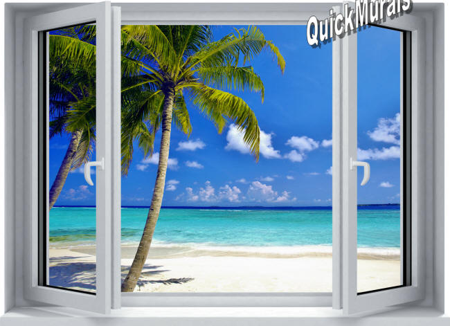 Tropical Ocean Window 1-Piece Peel & Stick Canvas Mural