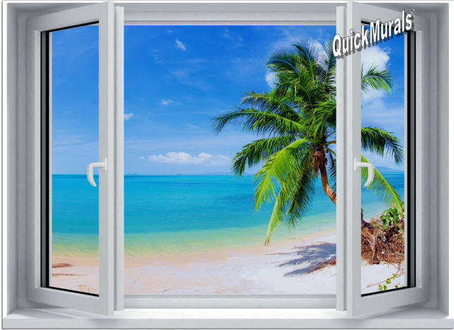             Tropical Beach Window #2 One-Piece Canvas Peel & Stick Wall Mural