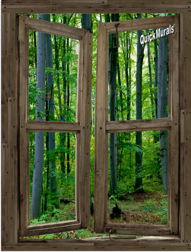 Woodland Cabin Window Peel & Stick (1 piece) Canvas Wall Mural