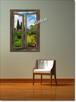 Garden Lake Cabin Window Mural roomsetting