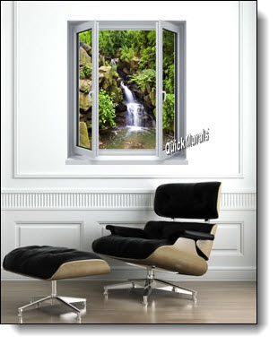 Black Forest Waterfall Window Mural Roomsetting
