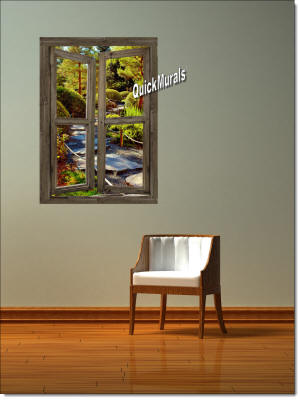 Stone Path Cabin Window Mural roomsetting