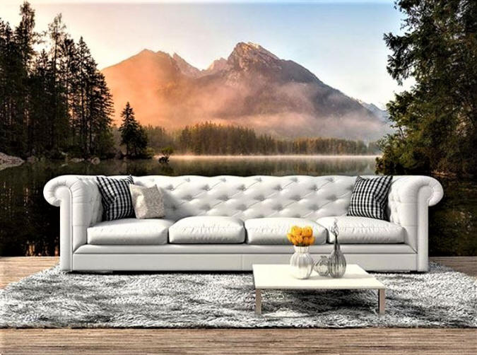 Mountain Lake Wall Mural Roomsetting