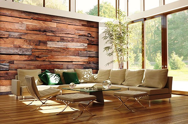 Reclaimed Wood Wall Mural DM150 Roomsetting by Ideal Decor