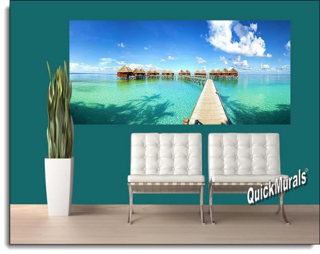 Maldives Beach Resort Wall Mural Roomsetting