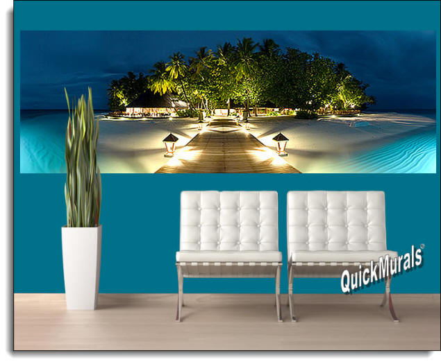           Mirihi Island at Night Panoramic Peel & Stick Wall Mural Roomsetting