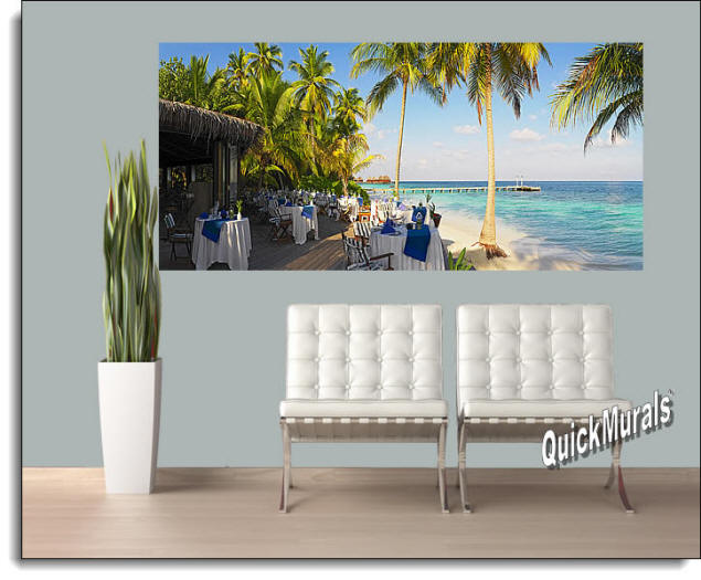 Oceanside Cafe Panoramic Peel & Stick Wall Mural Roomsetting