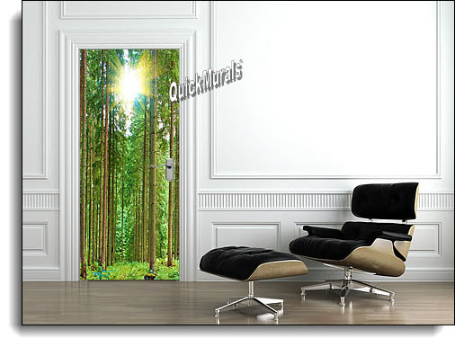 Sunlit Forest Door Mural Roomsetting